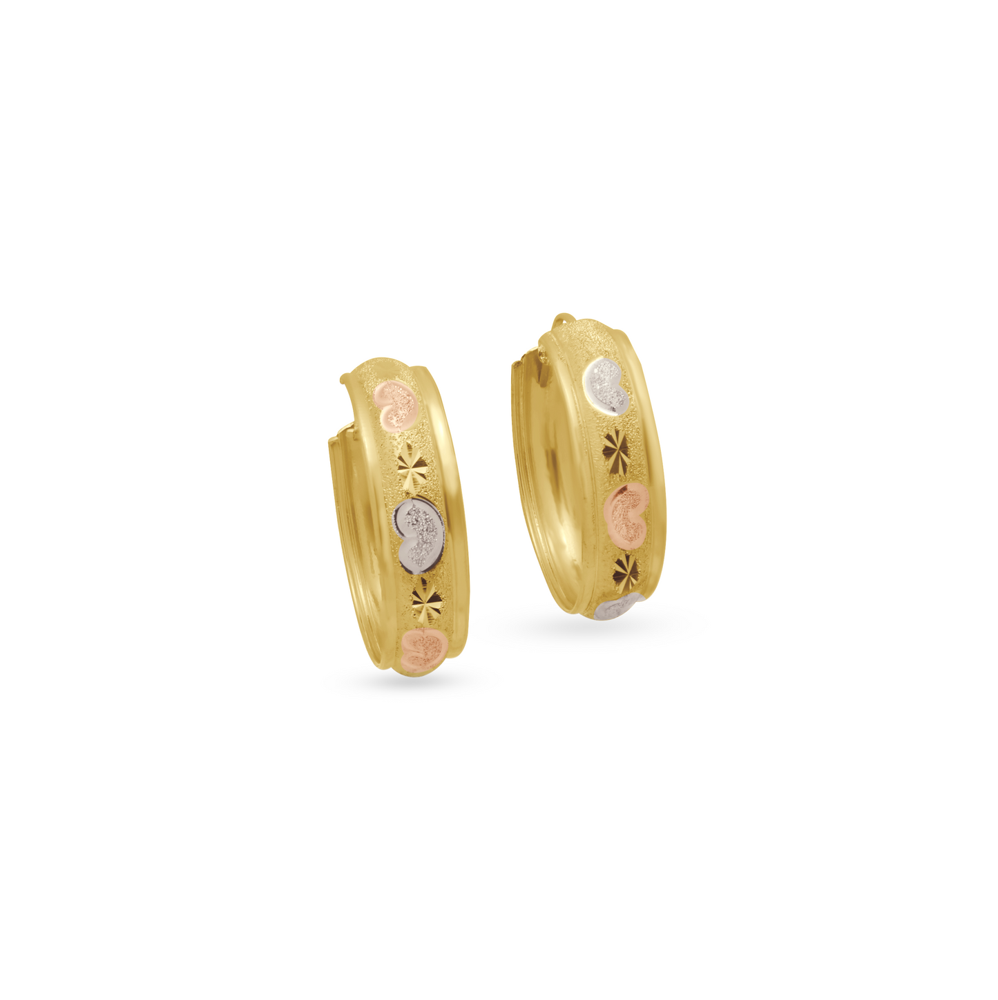 14K Gold Tri-Color Heart Hoop Earrings