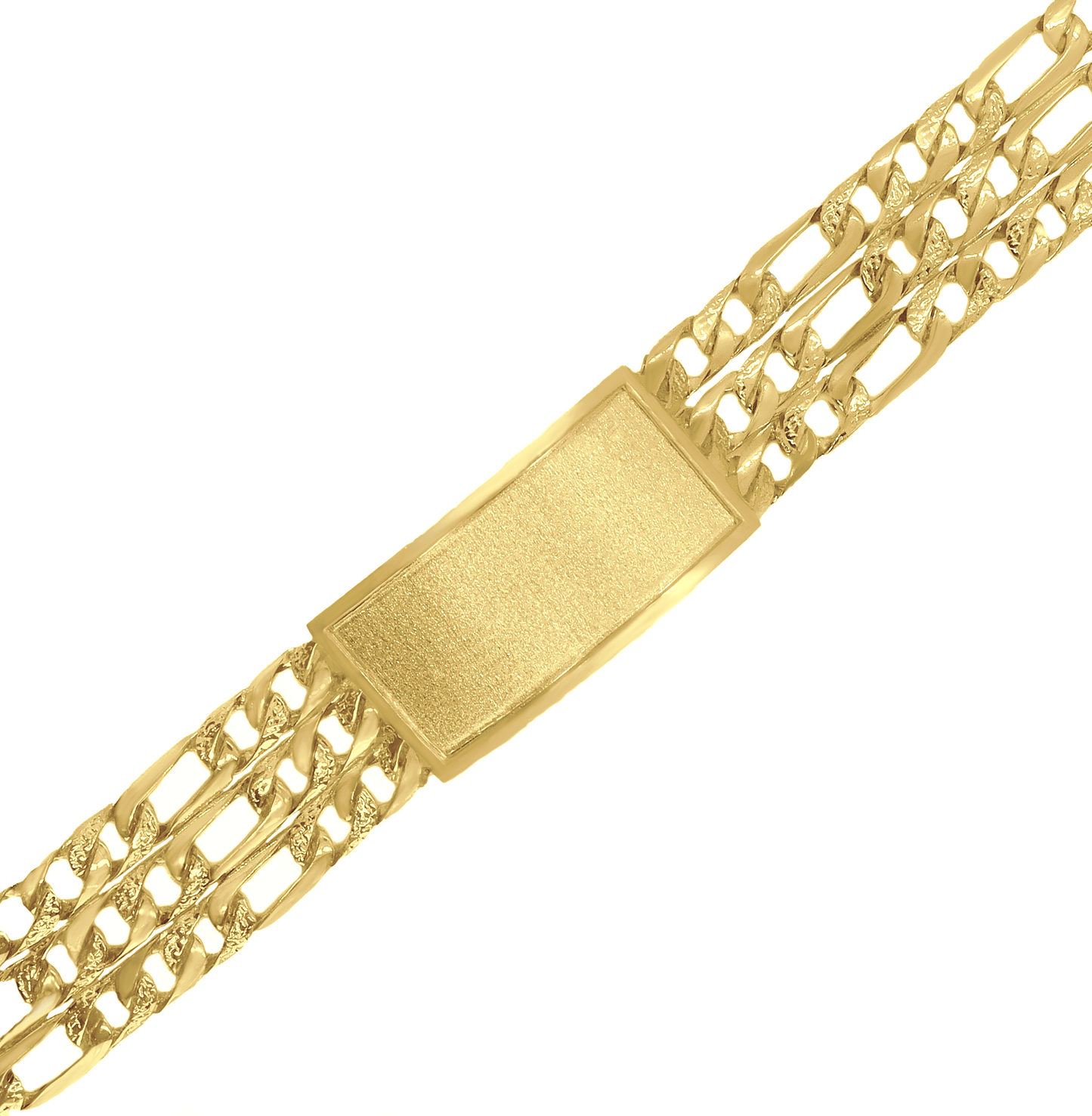 14k Gold 3 Line Textured Figaro Link ID Bracelet, 20 mm