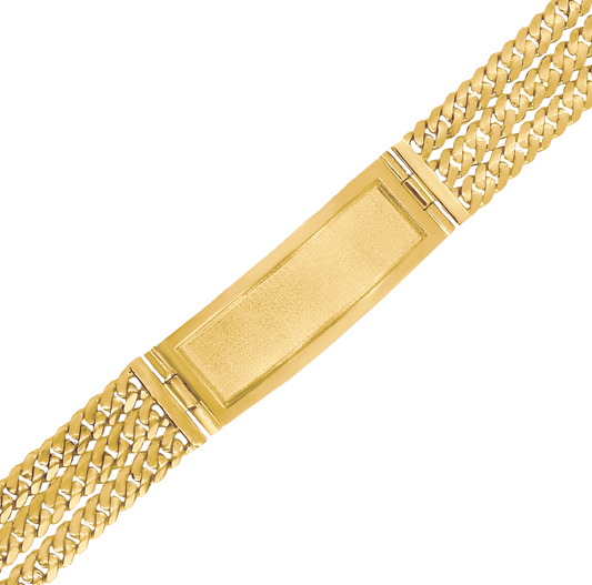 14K Gold 3 Line Miami Cuban ID Link Bracelet, 16mm