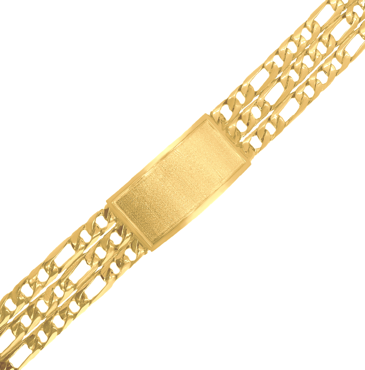 14K Gold 3 Line Figaro Link ID Bracelet, 20 mm