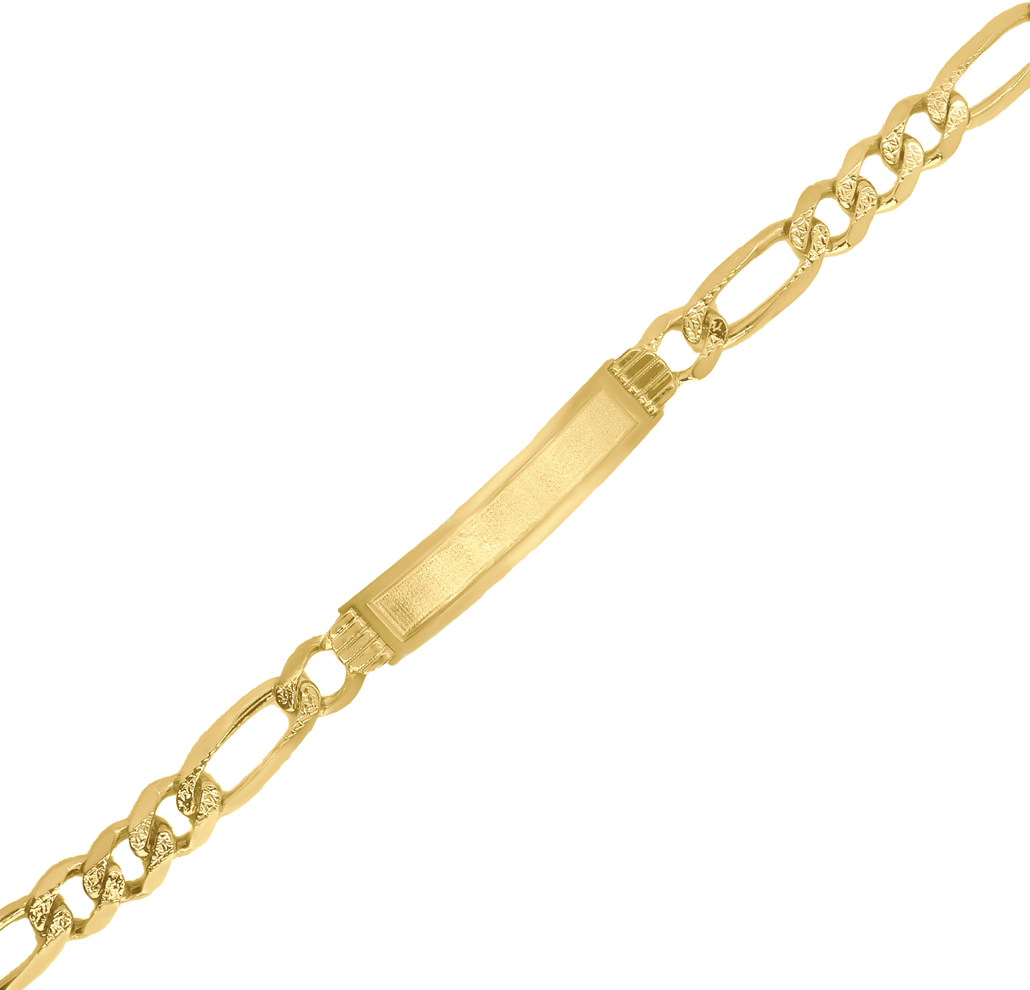 14K Gold Textured Figaro ID Bracelet, 7 mm