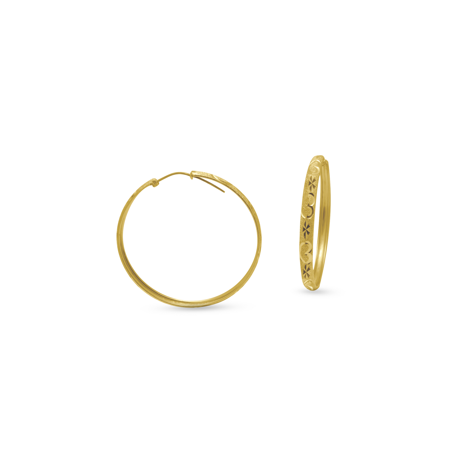 14K Gold Heart Design Hoop Earrings