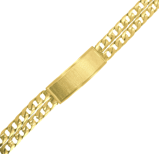 14K Gold 2 Line Curb Link ID Bracelet, 14 mm