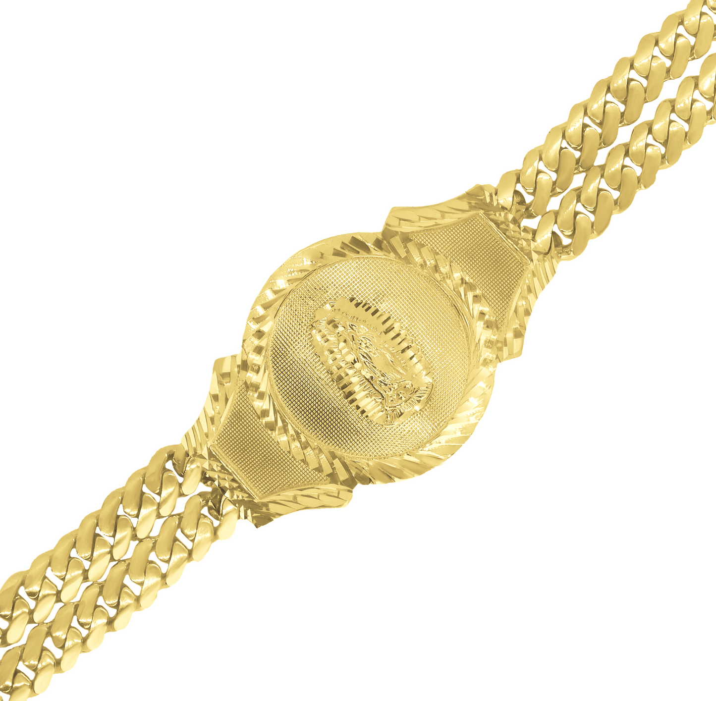 14K Gold Miami Cuban Link Our Lady of Guadalupe ID Bracelet