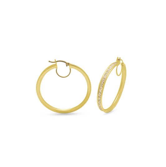 14K Gold Cubic Zirconia Hoop Earrings