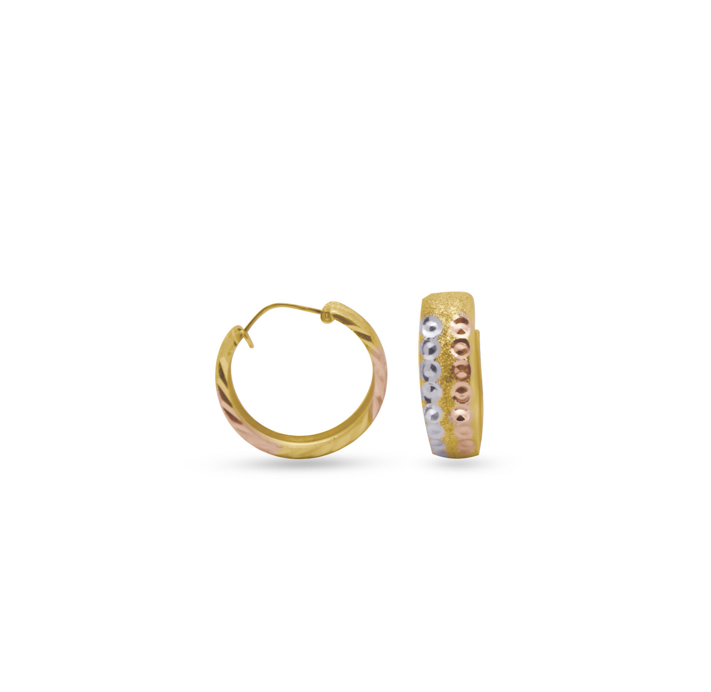 14K Gold Tri-Color Dotted Hoop Earrings