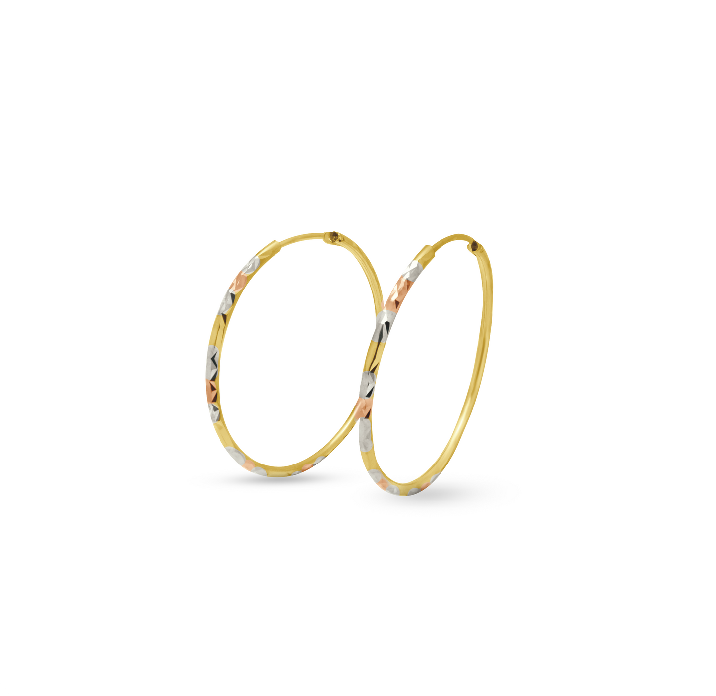 14K Gold Tri-Color Diamond Cut Hoop Earrings